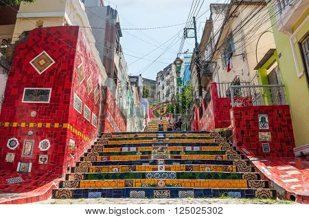 Rio de Janeiro, Brazil - December 21, 2012: The Stairway Selaron in Lapa, Rio de Janeiro, Brazil. It's world-famous work of Chilean artist Jorge Selaron who declared it as 