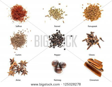 Set of different spices. Isolated on white background