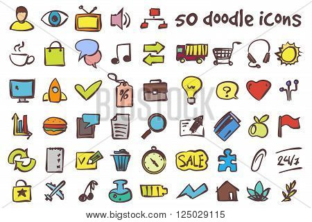 Vector colored doodle icons set. Stock illustration for design
