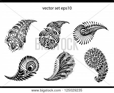 Vector abstract pattern of tattoo henna - indian cucumbers. Stock mehndi set for design on white background.
