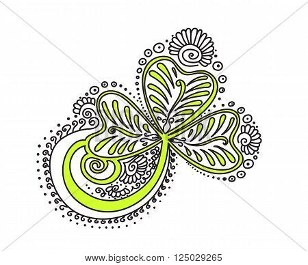 Vector abstract pattern of tattoo henna clover. Stock mehndi illustration for design on white background.