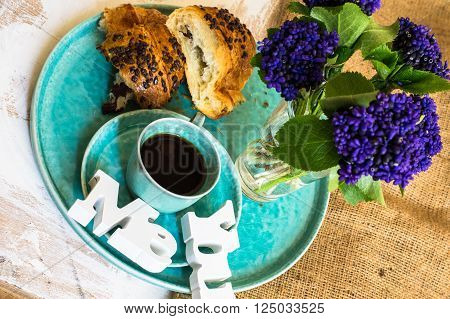 Coffee And Spring Flowers