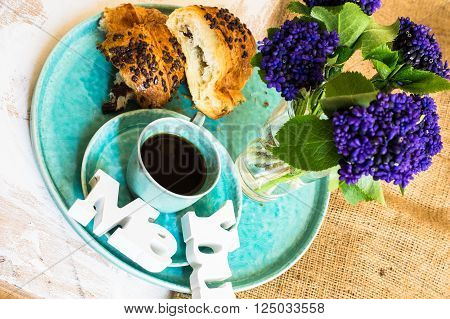 Coffee And Spring Flowers