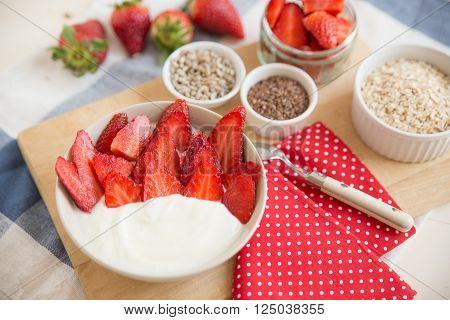 Healthy yogurt with fresh berries for breakfast
