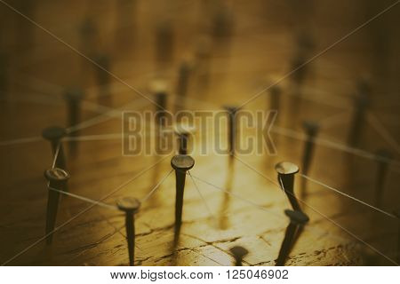 Rustic Nails In Wood Linked By Cotton