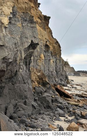 Changing landscape as the coastline and beach at Happisburgh in North Norfolk suffers coastal erosion.