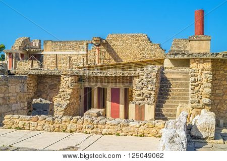 Knossos Palace ruin in sunny day, Crete, Greece.
