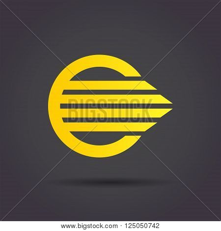 Golden arrow sign c letter logo template on dark background 2d vector icon eps 8