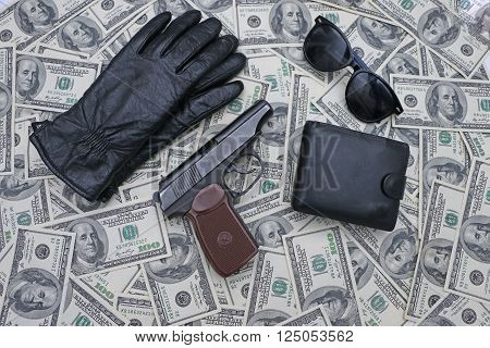 dollar background it is a weapon wallet and leather Gloves black points and next
** Note: Soft Focus at 100%, best at smaller sizes