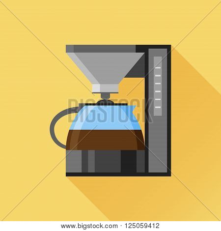 Coffee maker flat icon with long shadow on orange background