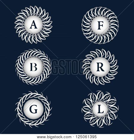 Vector illustration of Monogram design elements graceful template. Calligraphic elegant line art logo design. Letter emblem sign A B C F R L for Royalty business card Boutique Hotel Heraldic