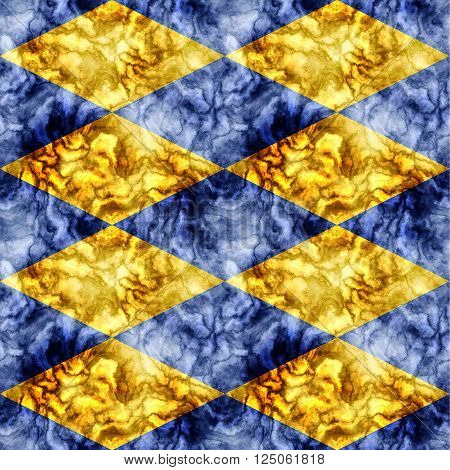 Abstract seamless gold and blue pattern of beveled veined squares