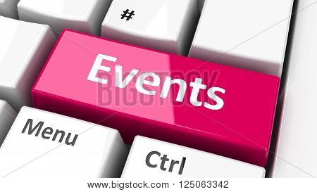 Events key on the computer keyboard three-dimensional rendering, 3D illustration