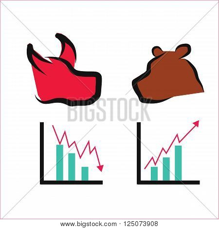Stock market graph with bull and bear shape illustration vector