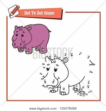 dot to dot hippo educational game. Vector illustration educational game of dot to dot puzzle with happy cartoon hippo for children