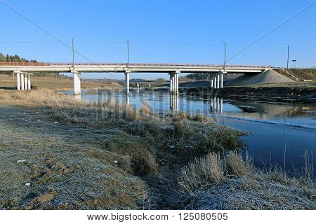 Floating of ice on the river in early spring