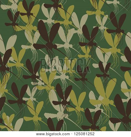 Military camouflage background mosquitoes. Insects Protective seamless pattern. Army soldier texture for clothes. Ornament for hunter. Roy mosquito Soldier khaki ornament