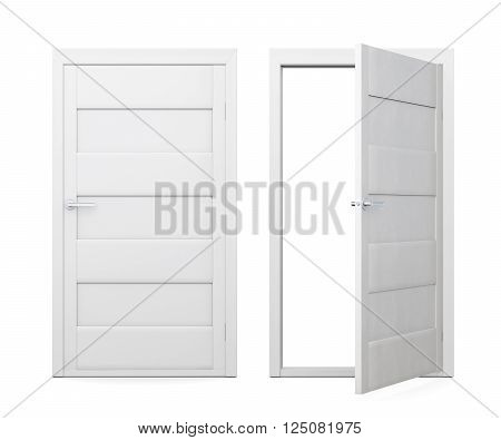 Two doors isolated on white background. 3d rendering.