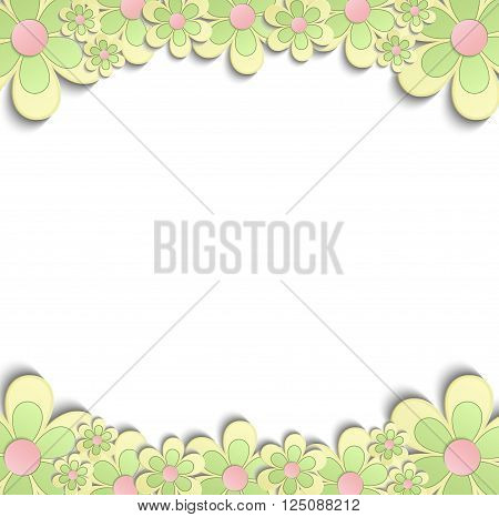 Flowers Spring border 3D yellow green pink vector