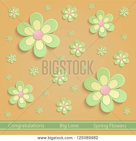 Flowers Spring paper 3D orange green vector