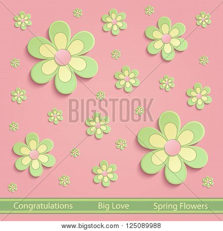 Flowers Spring paper 3D pink green vector