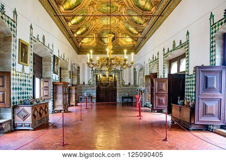 Sintra, Portugal - January 8: national Palace of Sintra, the interior of the main hall in January 8, 2016, in Sintra, Portugal.