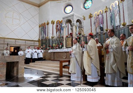 ZAGREB, CROATIA - JANUARY 31: Holy Mass, the consecration of the new altar, led by Cardinal Josip Bozanic, archbishop of Zagreb in the church of Saint Blaise in Zagreb, Croatia on January 31, 2015
