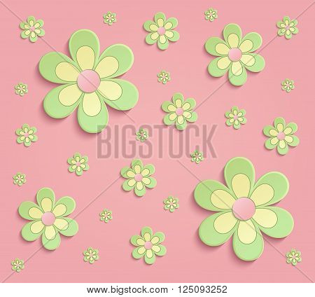 Flowers Spring paper 3D pink green wallpaper raster