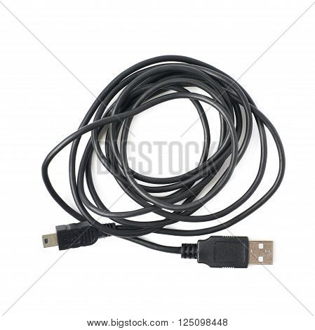 Folded USB to micro USB adapter cable isolated over the white background