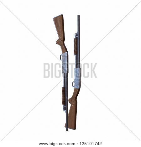 Ithaca old shotguns 3D illustration on white background isolated