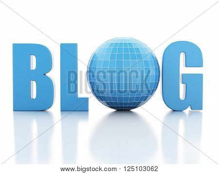 3D Illustration. blog and low poly earth globe. Network Communications concept. Isolated white background
