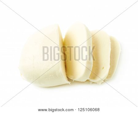 Sliced mozzarella cheese ball isolated over the white background