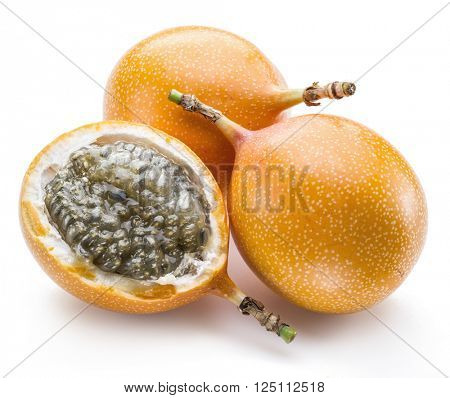 Granadilla fruits on the white background.