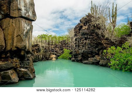 Beautiful landmark Las Grietas is a geological canyon formation in Galapagos Islands at Santa Cruz, Puerto Ayora.