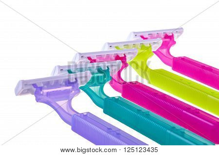 set of color shaving razor isolated on white background.