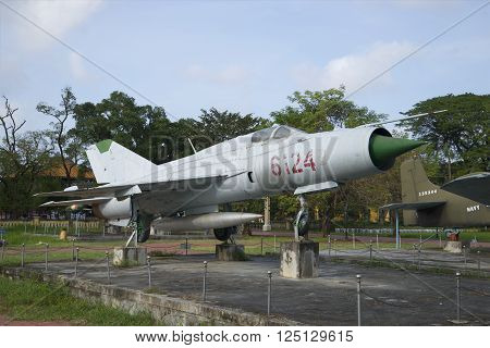 HUE, VIETNAM - JANUARY 07, 2016: MiG-21, the city Hue. Member of the fighting in the Vietnam War