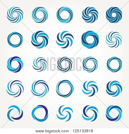 vector set of different abstract blue circle rotated signs