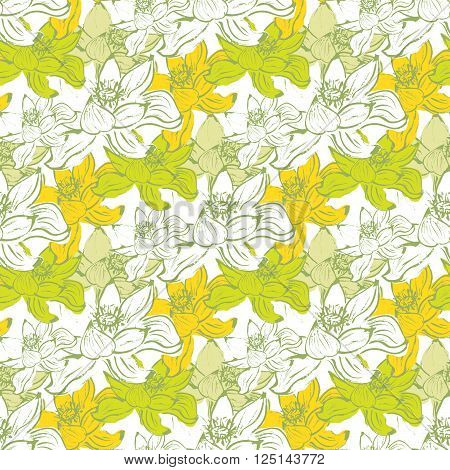 Seamless pattern with watercolor lotus flowers. Stock vector illustration.