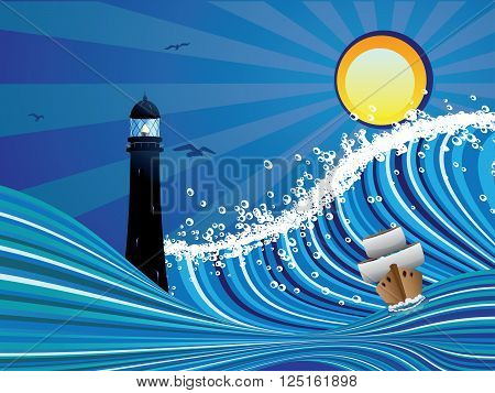 Lighthouse And Boat In The Sea