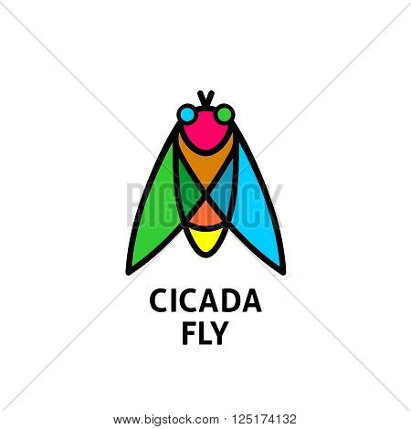 Cicada Colorful Symbol. Insect Top View Logo.
