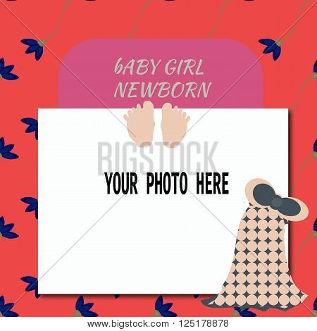 Baby Shower Invitation for girl or boy with floral background and place for photo. Vector illustration