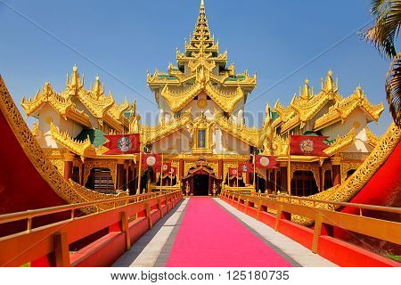 Entrance of the Karaweik palace in Yangon Myanmar (former Burma)