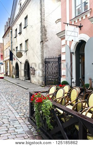Old houses on the Old city streets. Tallinn. Estonia