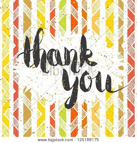 Handwritten inscription Thank you on rhomb seamless striped pattern background. Hand drawn lettering for banner, calendar, planner, poster, postcard, greeting card, t-shirt. Vector illustration.