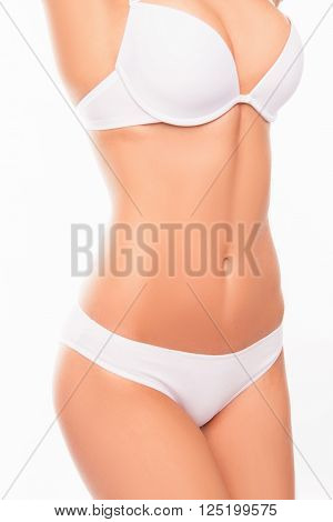 Close Up Photo Of Slim Woman's Body In White Lingerie