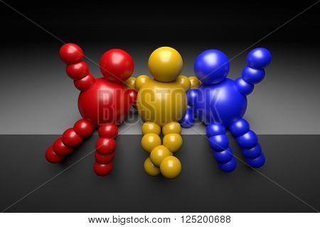 3D abstract "Ballman" multicolored characters on a dark background