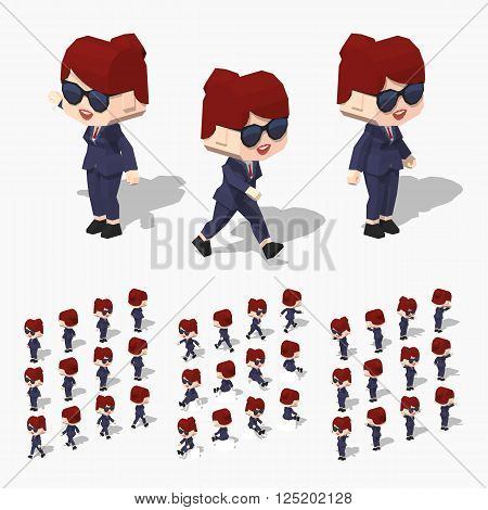 Businesswoman. 3D lowpoly isometric vector illustration. The set of objects isolated against the white background and shown from different sides
