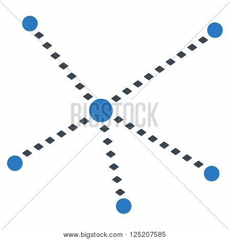 Dotted Relations vector toolbar icon. Style is bicolor flat icon symbol, smooth blue colors, white background, rhombus dots.