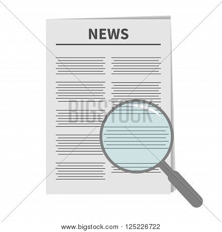 Newspaper icon Optic glass instrument Magnifier Search Flat design Isolated White background Vector illustration