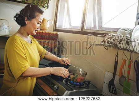 Mother Cooking Soup Kitchen Concept